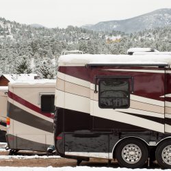 Photo of snow covered RVs.